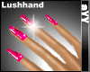 (lush hands with shiny hot pink nails