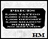 tattoo priceing sign