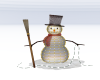 Winter cabin snowman