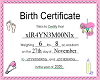 R4YN3 Birth Certificate