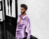 open purple silk shirt