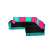 pink and teal blue sofa