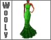 Long feather gown green