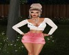white top pink skirt