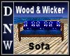 Blue Wood & Wicker Sofa