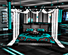 silver and teal bed