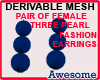 3 Pearl Earrings Mesh