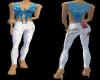 (MG)White Jeans Blue Top