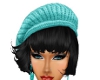 Teal hat with black hair