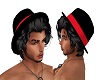 black hair with hat