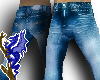 Distressed blue jeans