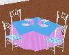 blue and pink table