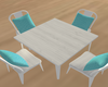 Wh.Table  & Teal Pillows