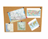 cork board with maps