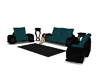 Liz~Teal/Black Sofa Set
