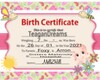 Teagan Birth Certificate