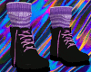 White boots Purple socks