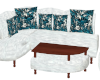 Teal white flower couch