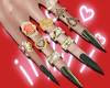 #5Green nail+rings gold