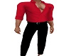 Red shirt blk pants