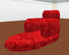 red floating couch