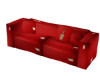 red patched up couch