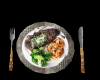 Steak, shrimp, broccoli