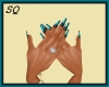 Long Peacock Blue Nails