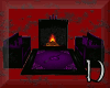 purple LOVE couch & fire