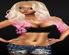Blond Pink Ringlettes Black halter Tops  Blue jean Shorts beach