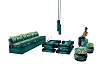 Teal Couch  And Stools
