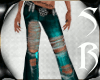 TORN TEAL JEANS
