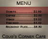 Cafe Corner Menu
