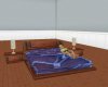 blue and mahogany bed