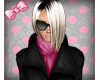 Black coat & pink scarf
