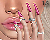 Pink Nails+Silver Rings