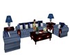 BLUE SOFA SET WITH LAMPS