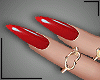 Red Nails + Silver Rings