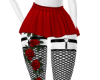 red skirt + fishnets