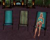 3 TEAL DECK CHAIRS