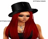 black/red hair with hat