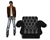Blk Leather Cuddle Chair