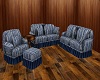 Blue Stripe Sofa Set