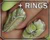 Green Nails + Rings