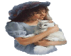girl and moving cat