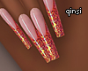 q! orange glitter nails