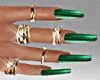 Green Nails + Rings