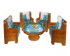 wood table set blue trim