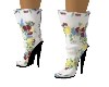 Flowered White Low Boots