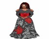 RED ROSES ON GREY GOWN